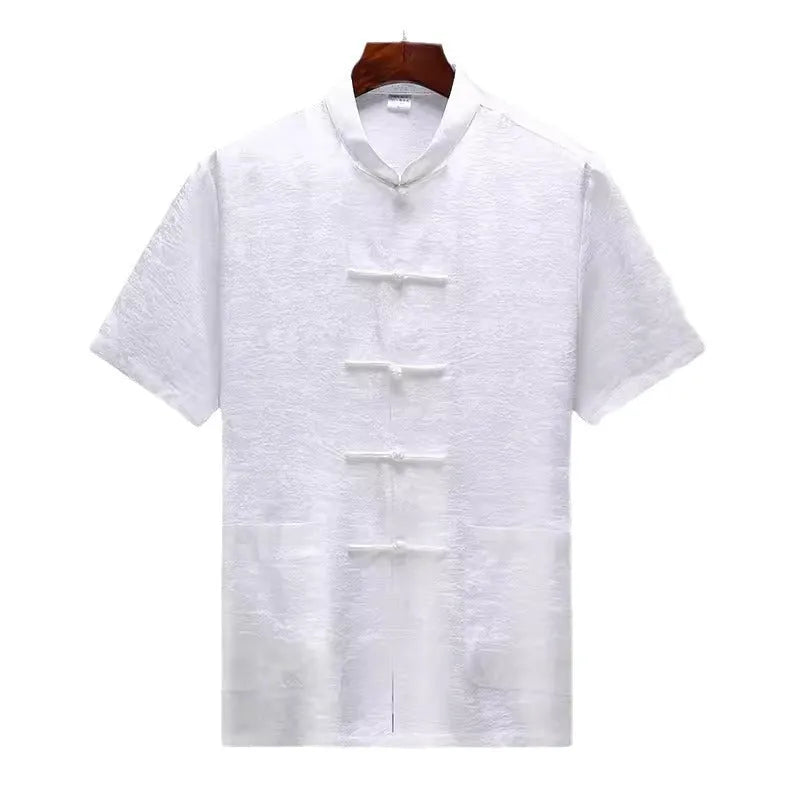 Men's Chinese Tang suit in mulberry silk fabric with traditional design details