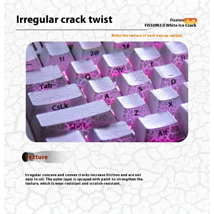 White transparent mechanical keyboard keycap with white double stitching detail for Qingying switches.