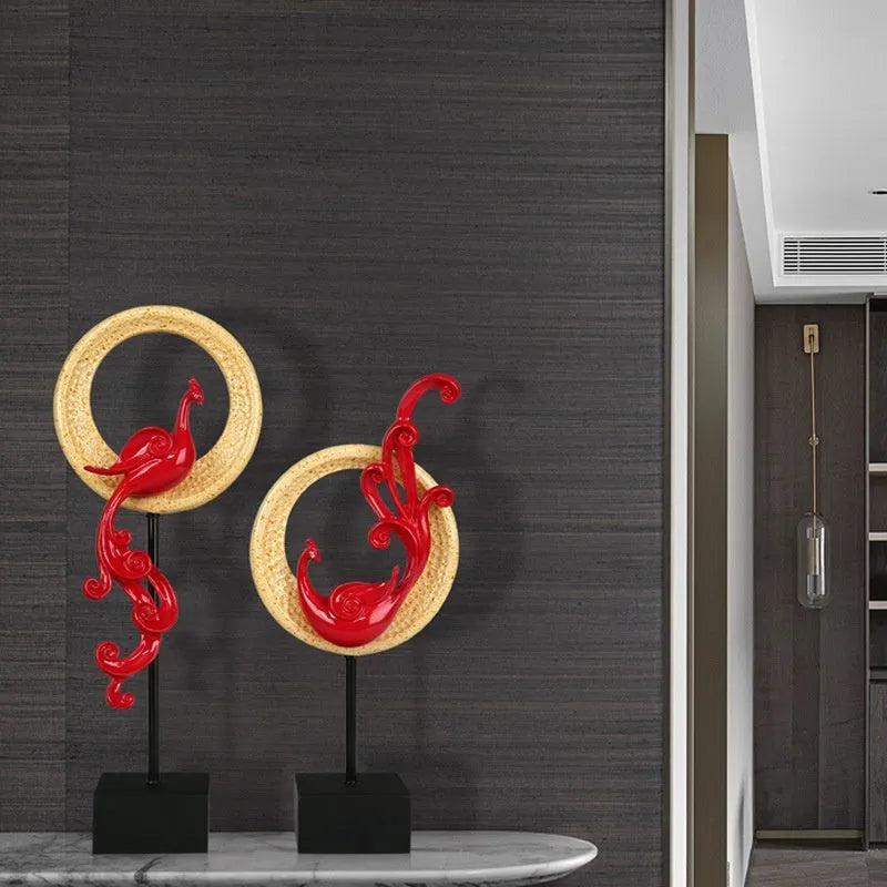 Resin phoenix ornament in rose gold, silver, or red for mantelpiece or table decoration