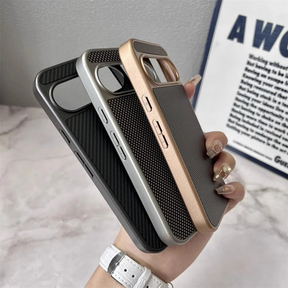 Google Pixel 9 carbon fibre texture phone case in titanium black with frosted PC finish