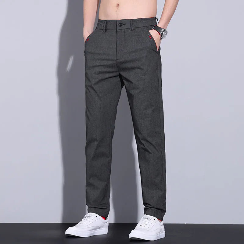 Men's straight fit cotton trousers in light khaki colour suitable for business casual spring summer wear