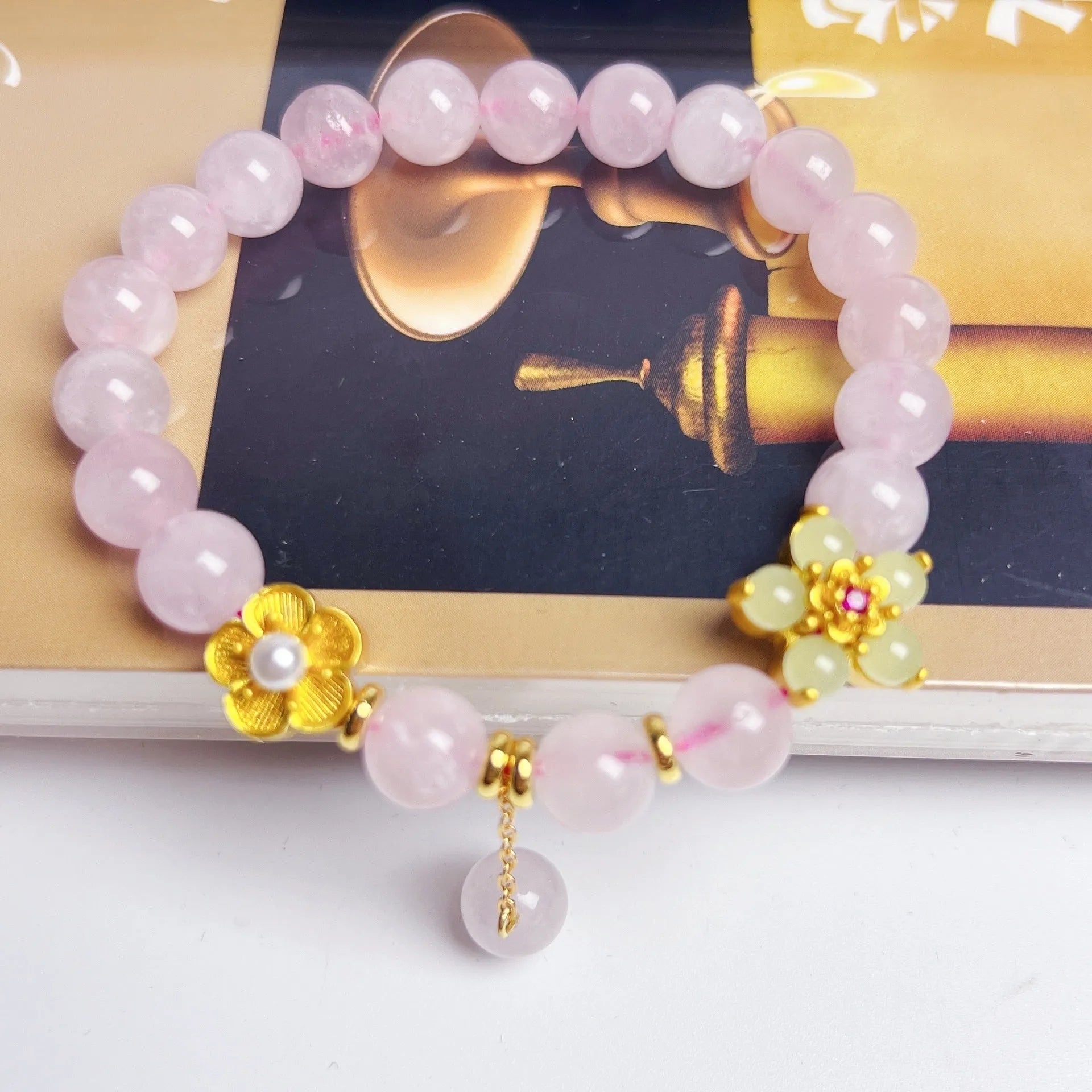 NAFU Chinese crystal peach blossom bracelet with pink colour and natural style
