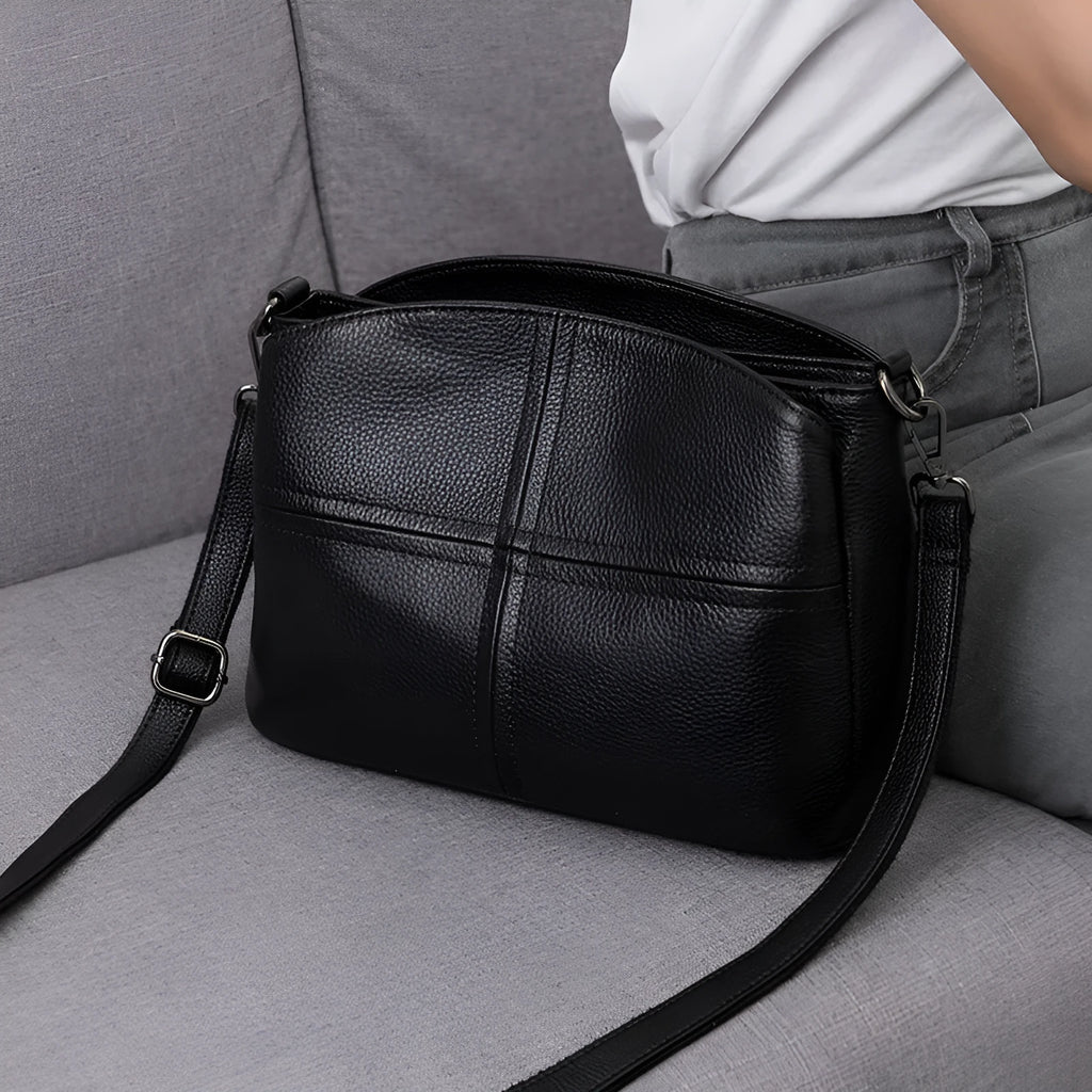 Pure cowhide genuine leather women's handbag top grain medium soft horizontal square plaid urban minimalist style