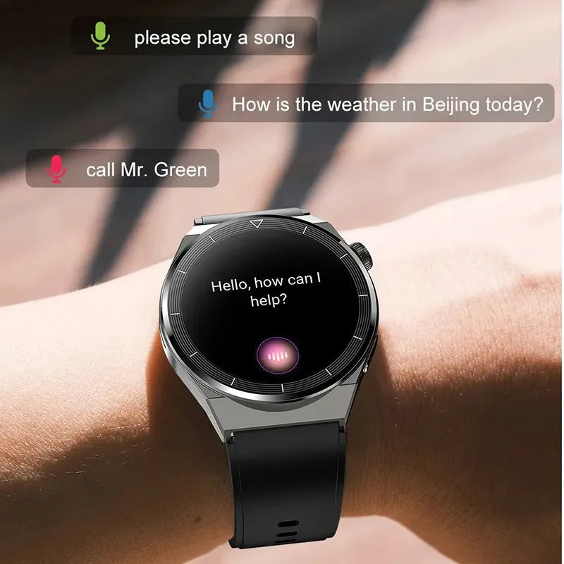 Black silicone and silver vinyl Bluetooth calling smartwatch with heart rate monitoring on wrist