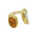 Artistic retro adjustable copper ring for women with geometric double ring style and electroplated finish in yellow colour