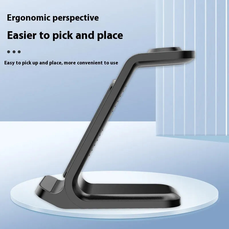 Black three-in-one wireless charger desktop vertical stand charging smartphone and earphone case
