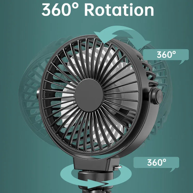 Black flexible tripod octopus fan with adjustable legs and 2000mAh battery