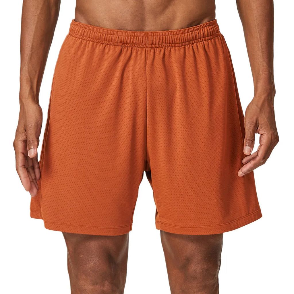 Men's sky green quick-dry running shorts with mid-waist and double-layer construction.