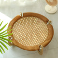 Brown woven rattan pet hammock bed measuring 46 cm square with 17.5 cm high sides