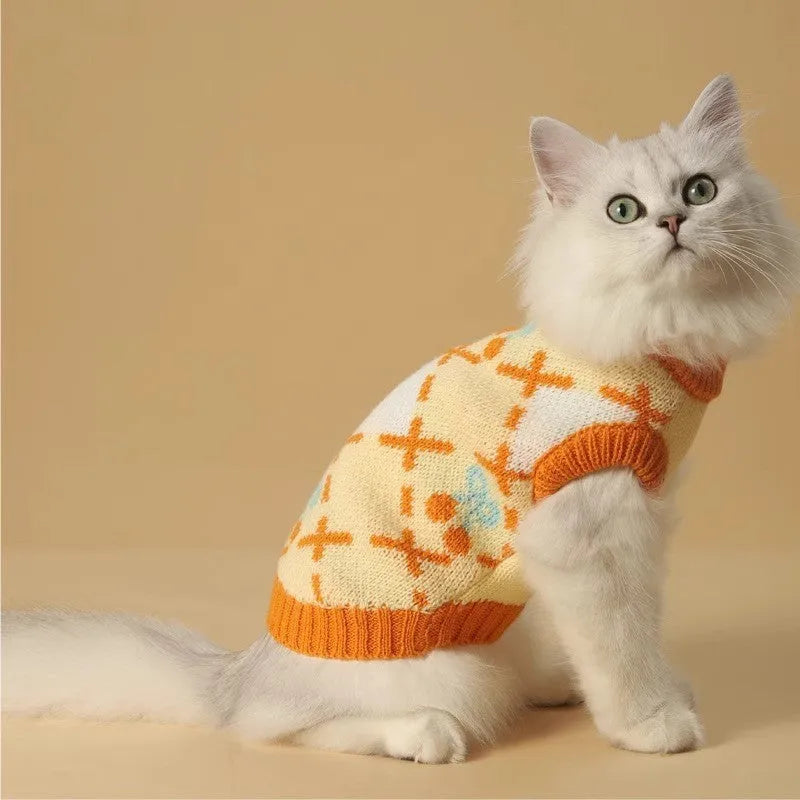 Orange Cherry colour cat sweater for autumn-winter seasons in sizes S M L XL