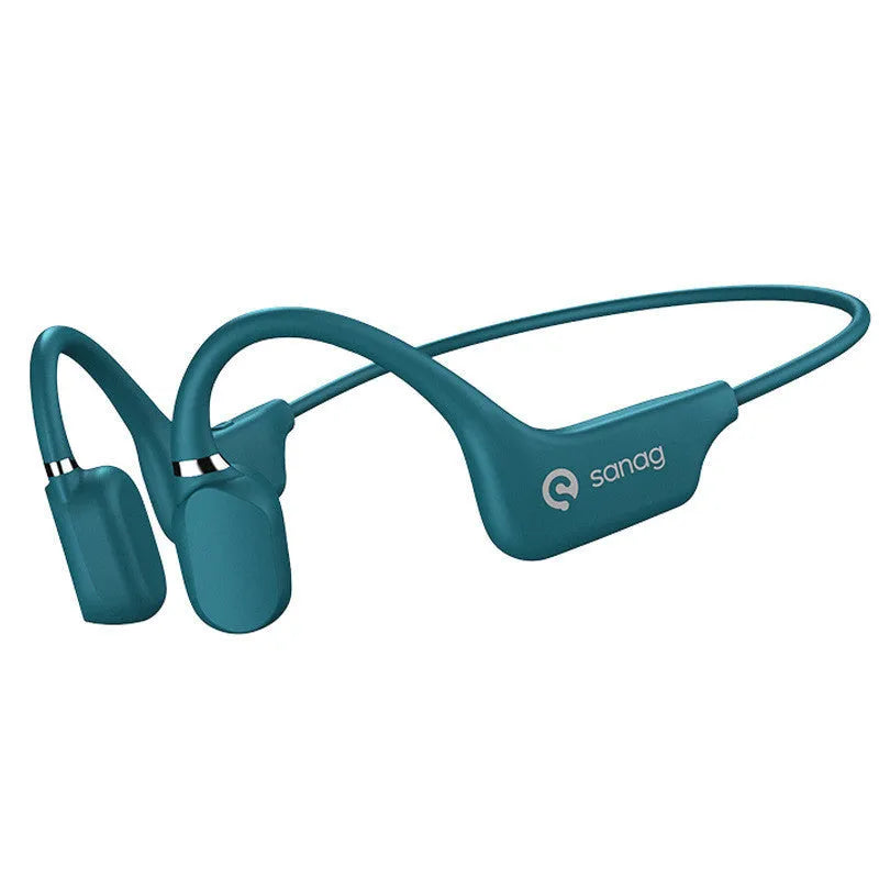 Wireless bone conduction neckband headphones in multiple colours shown worn during exercise.