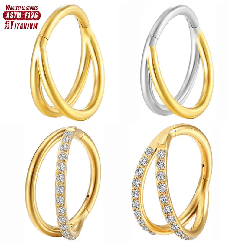 Titanium alloy fork nose ring in multiple colour options with diamond treatment
