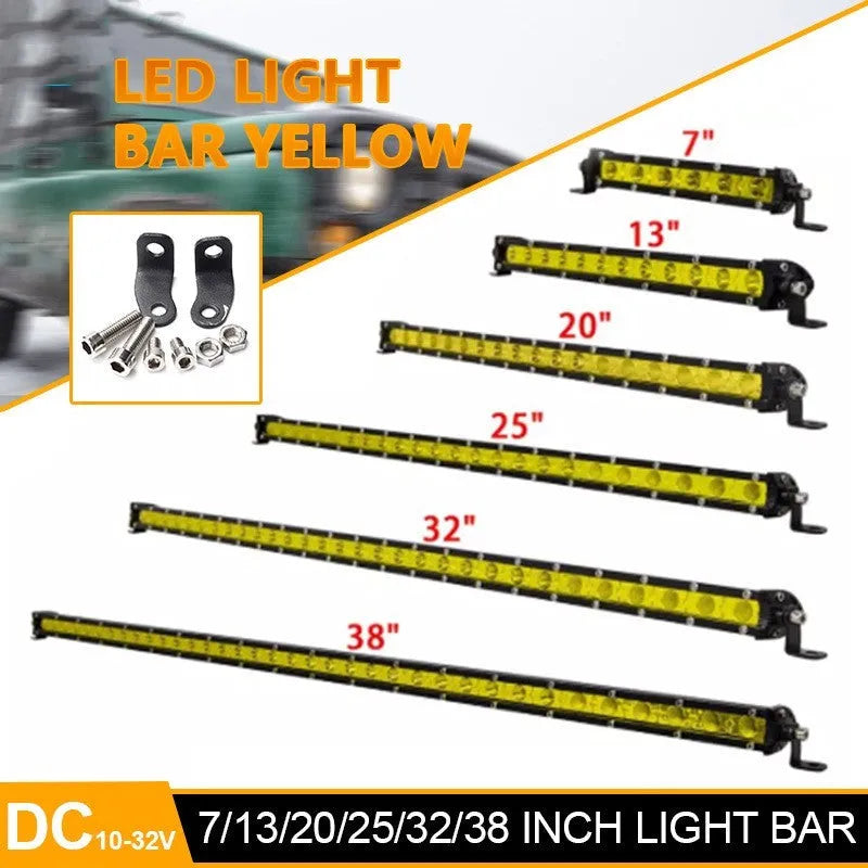 25-inch single row LED car light bar with aluminium housing and mounting brackets