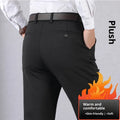 Elastic high-waist loose fit polyester suit trousers for elderly men in solid colour
