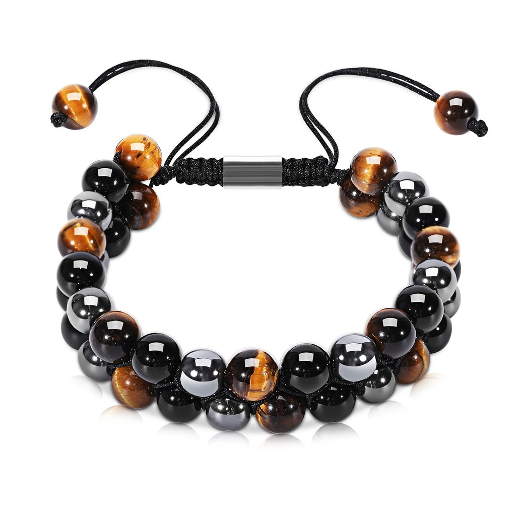 Handmade Tiger Eye bracelet with auspicious elephant charm in alloy setting
