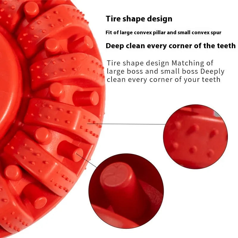 Dog food leakage tire toy in black or red, TPR chew toy measuring 14x5cm