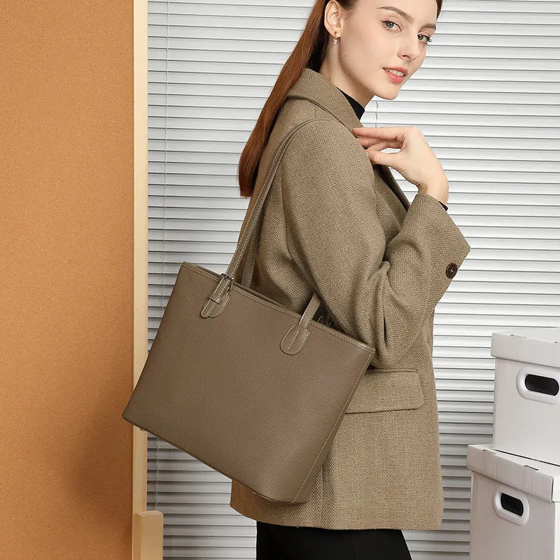 Genuine leather women's tote bag with European retro style and multiple interior compartments