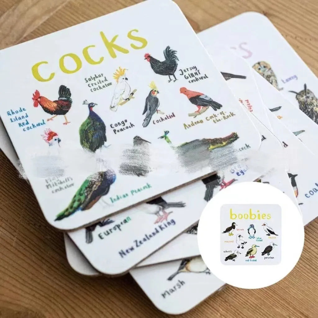 Bird pun coaster set, square PVC drink mats, 10x10x0.35 cm, 6 or 12 pieces