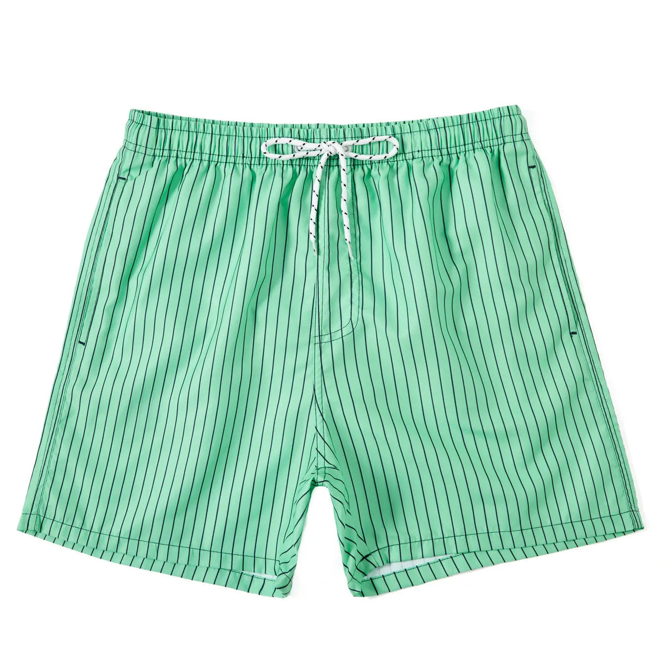 Polyester fibre striped beach shorts with straight leg openings and triangle lining in multiple colours