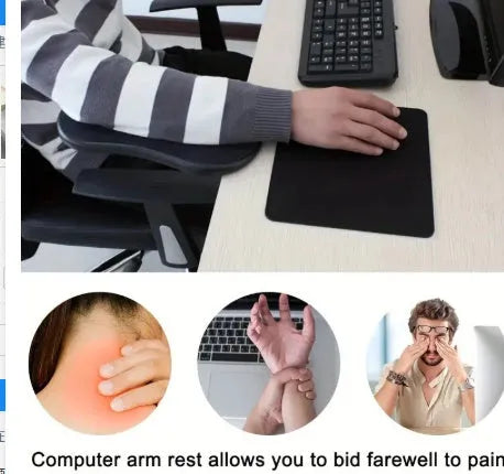 Black plastic computer hand bracket wrist support with modern simplicity style on a white desk surface