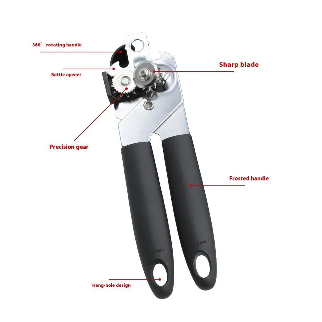 Strong stainless steel can opener and bottle opener 18.5cm black kitchen tool