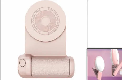 Black magnetic phone camera holder with rotatable grip and ergonomic PU leather handle