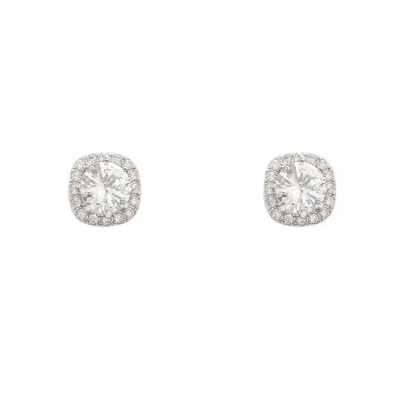 Square geometric earrings for women with a diamond detail in silver or gold colour.