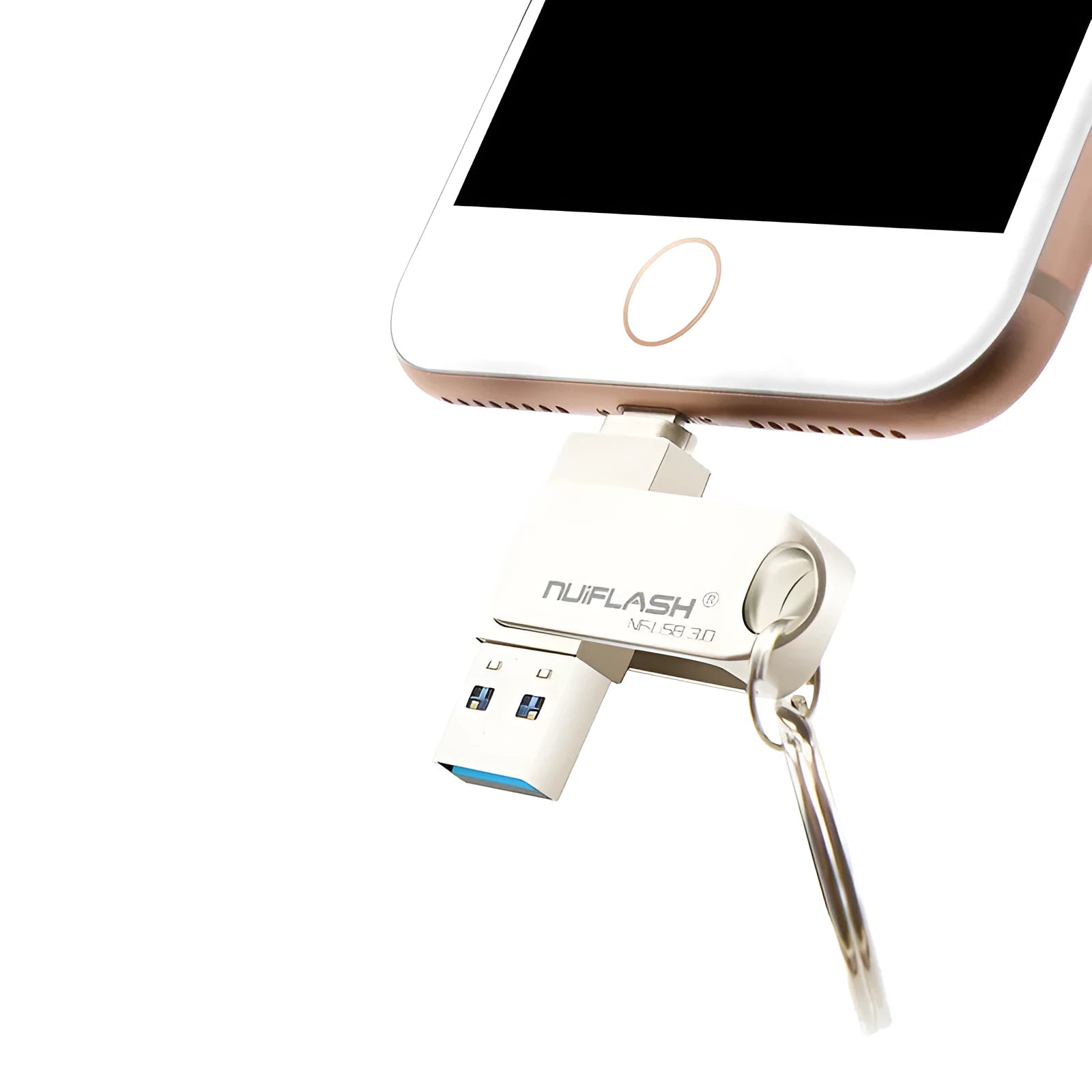 Silver metal 128GB USB flash drive with CLASS10 rating for mobile and computer storage
