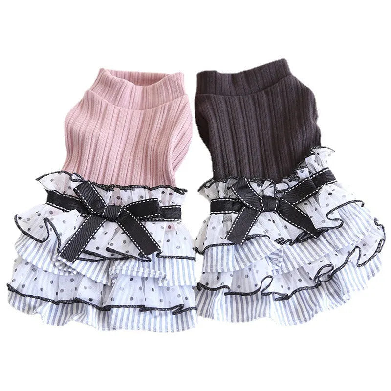 Polka dot lace cake dress pet clothing in princess style for small dogs