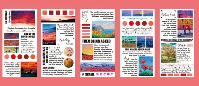 Pack of 20 paper landscape painting stickers measuring 60 by 120 millimetres.