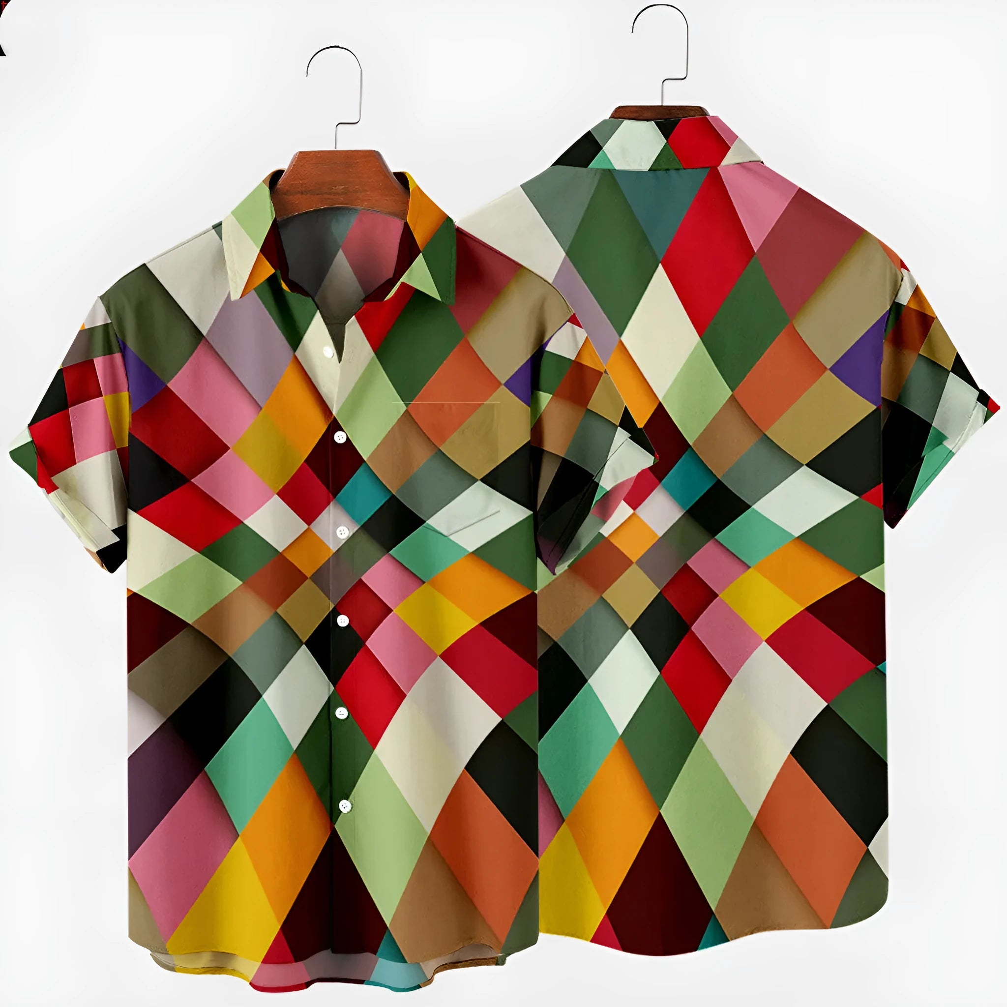 Men's striped digital print short sleeve shirt in Photo Color with four-way stretch polyester fabric