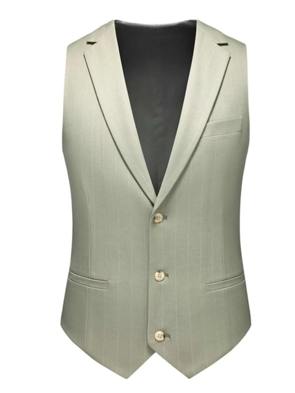 Men's three-piece light green business suit set with jacket, vest, and trousers, semi-hemp lining, flat collar