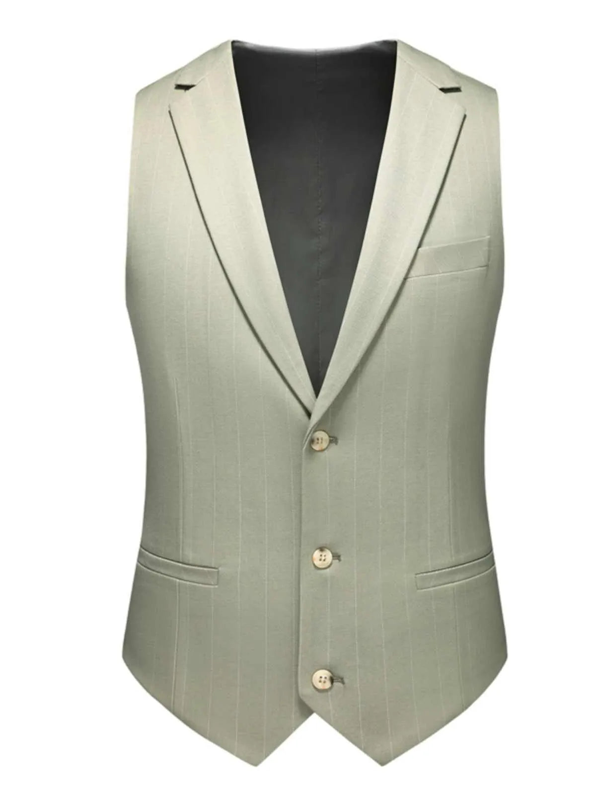 Men's three-piece light green business suit set with jacket, vest, and trousers, semi-hemp lining, flat collar