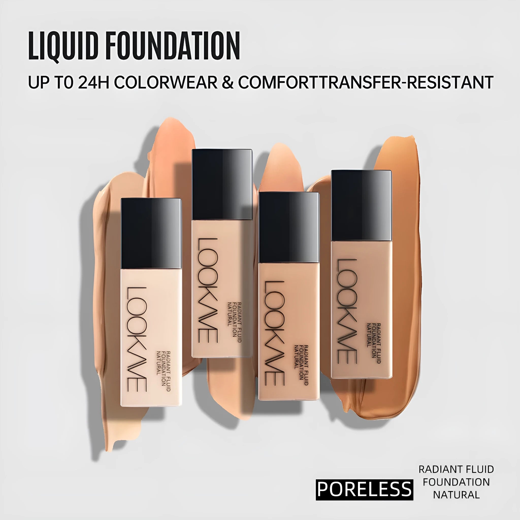 LOOKAVE Matte Liquid Foundation bottle in 21c size showing Ivory White shade