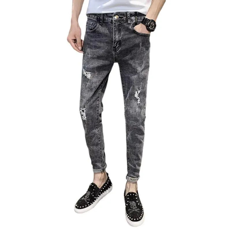 Men's high waist denim jeans with high elasticity in basic regular fit