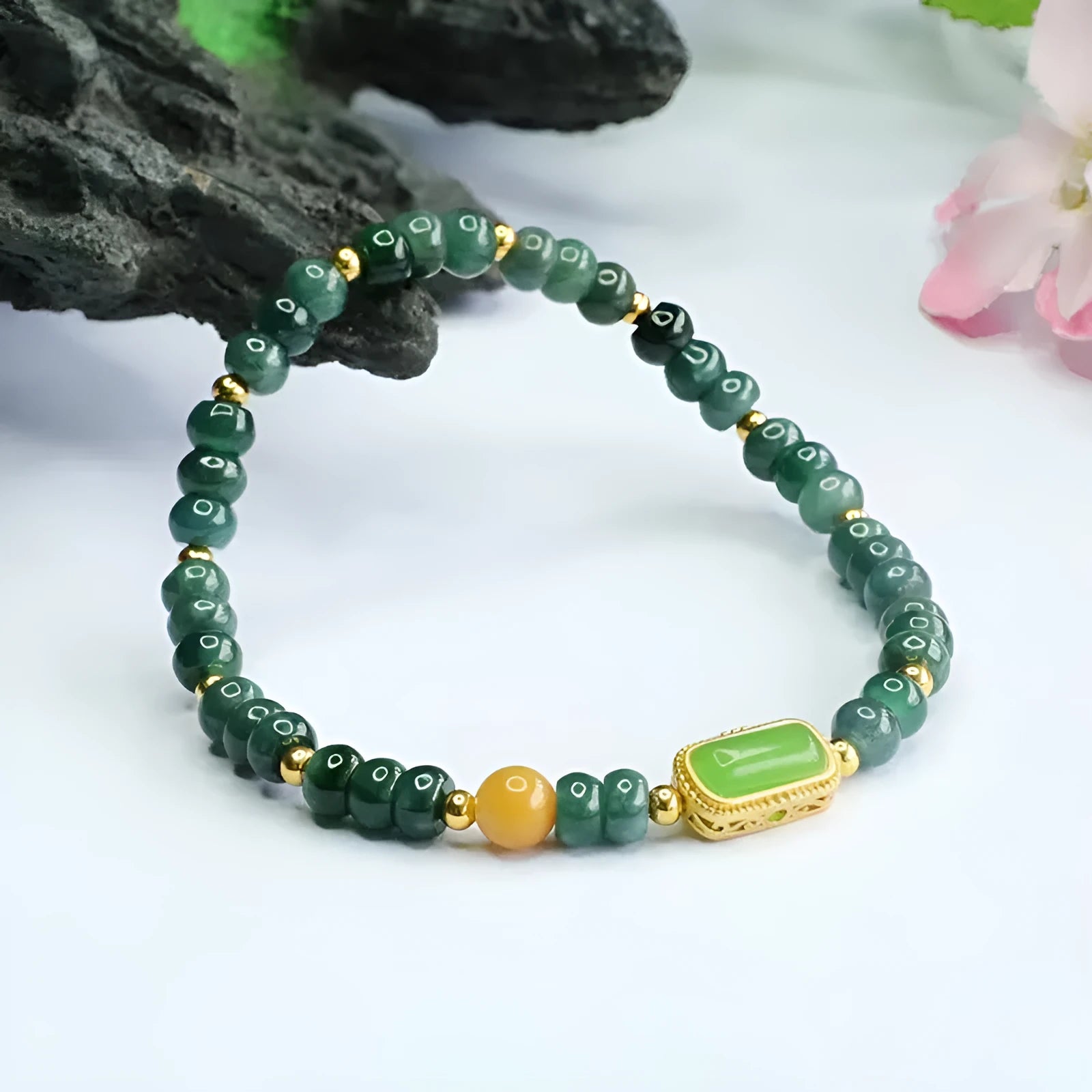 Natural stone blue water jade and jasper bracelet with electroplated abacus design for women