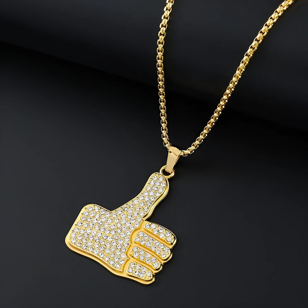 Gold geometric alloy pendant necklace for women with inlaid zircon stones.