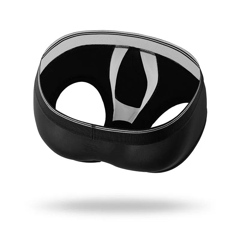 Men's black scrotal support underpants U convex anti-moving ice silk polyester boxer for sport