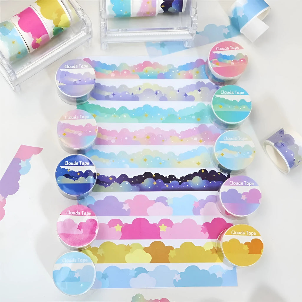 Roll of Japanese paper washi tape with stars and clouds border decoration measuring 24mm wide