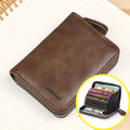 Dark brown synthetic leather women's card holder with anti-degaussing protection and 9-card capacity