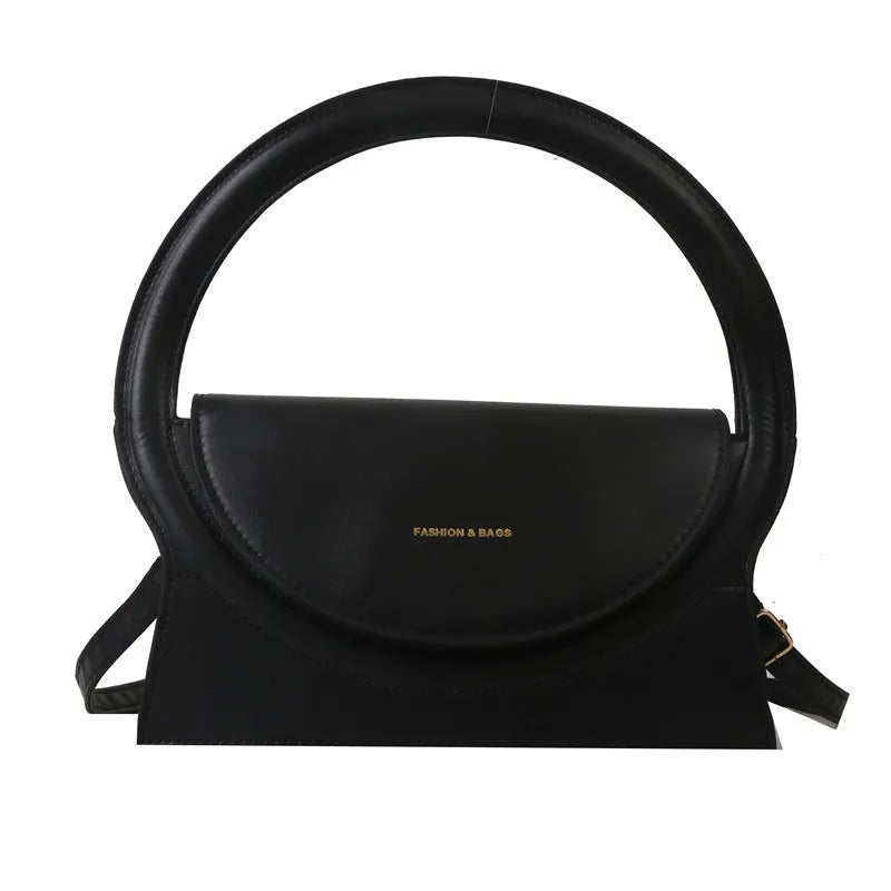 Horizontal square PU leather messenger bag with sandwich pocket and stitching detail
