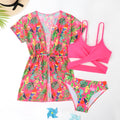 Girls floral split overclothes swimsuit bikini set in pictured colour for swimming activities