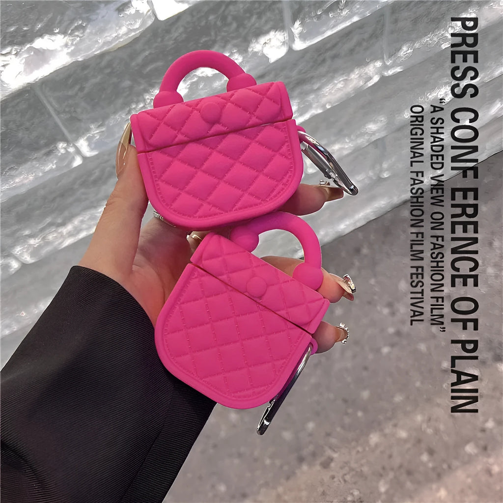 Hard TPU earphone case for AirPods in Barbie bag iron hook colour with cartoon style injection moulded design