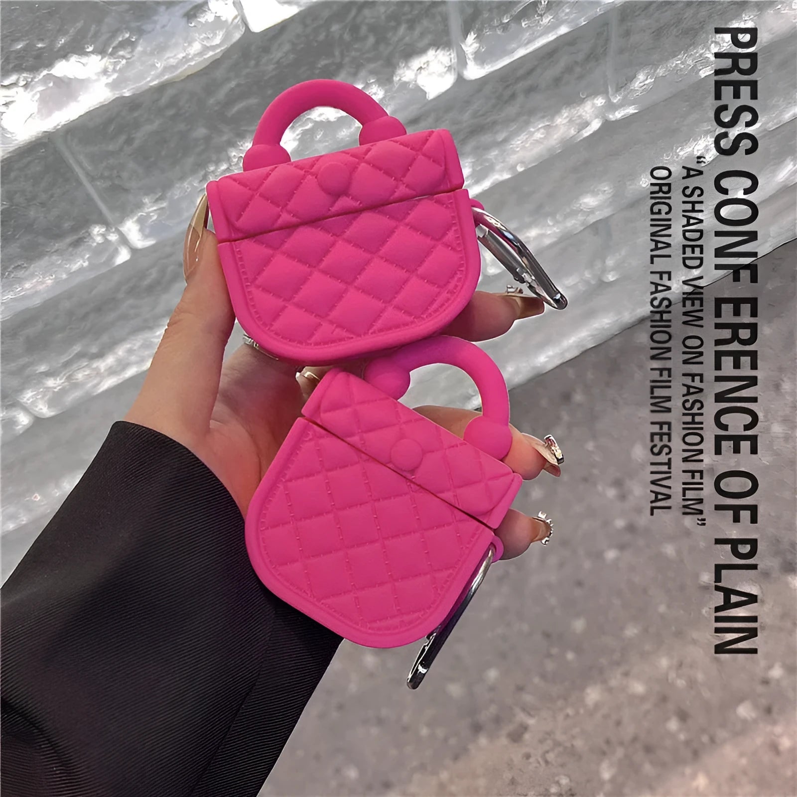 Hard TPU earphone case for AirPods in Barbie bag iron hook colour with cartoon style injection moulded design