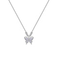 Silver necklace with square opal butterfly pendant on an adjustable cross chain.