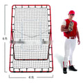 Red steel frame adjustable baseball training net for multi-sport practice in backyard setting