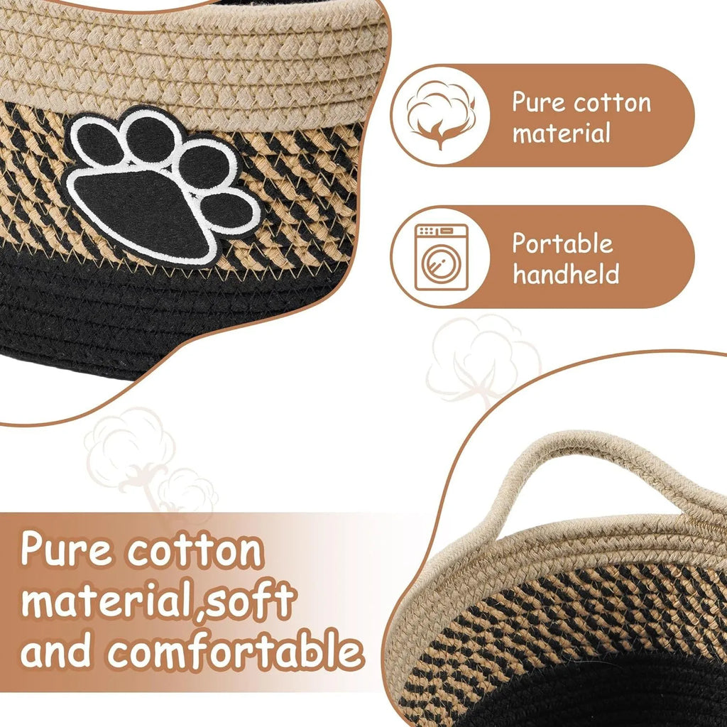 Handmade light beige woven cotton rope storage basket with wooden handle 34cm wide