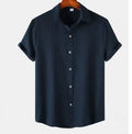 Men's short-sleeved polyester cardigan shirt available in multiple colours and sizes S through 5XL