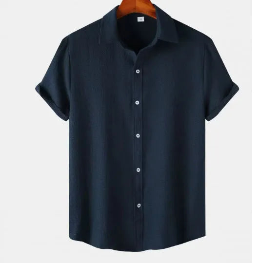 Men's short-sleeved polyester cardigan shirt available in multiple colours and sizes S through 5XL