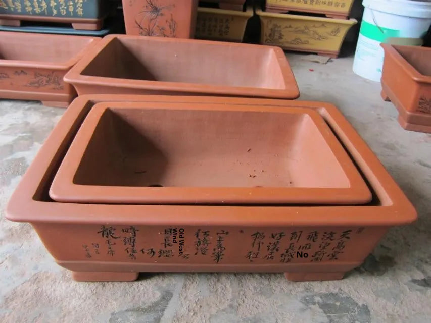 Yixing purple clay flower pot set of 2 rectangular bonsai planters in large and small sizes